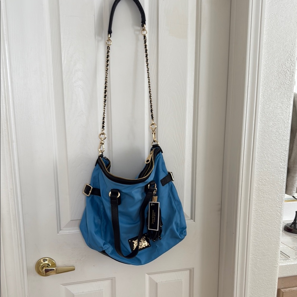 Juicy Couture Blue and Black Shoulder Bag with Chain Strap